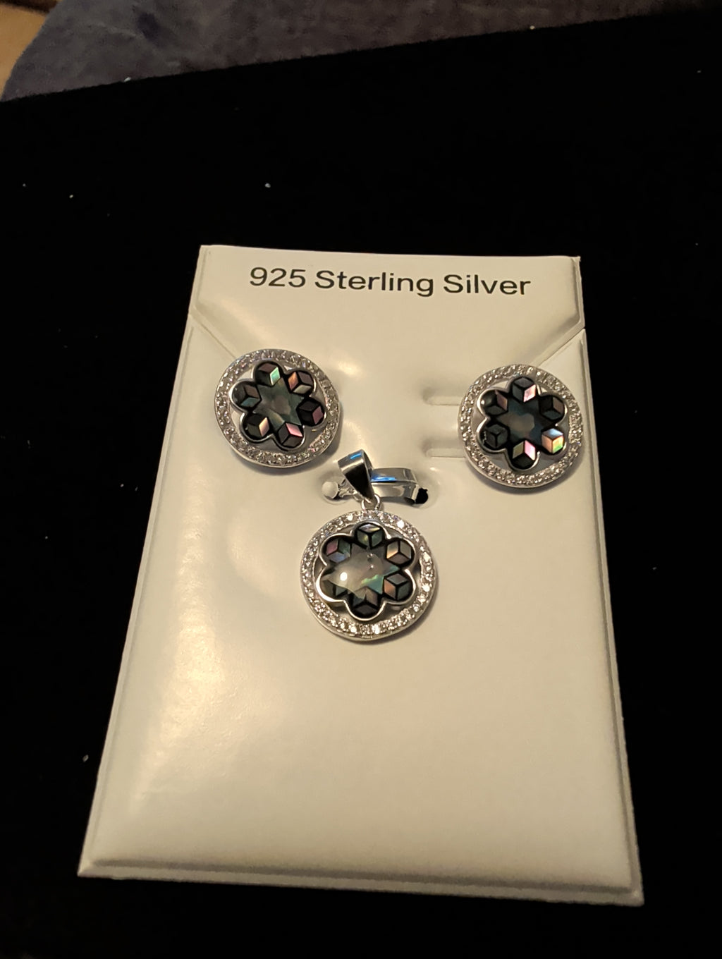 Abalone earrings and pendant set. 925 sterling silver.