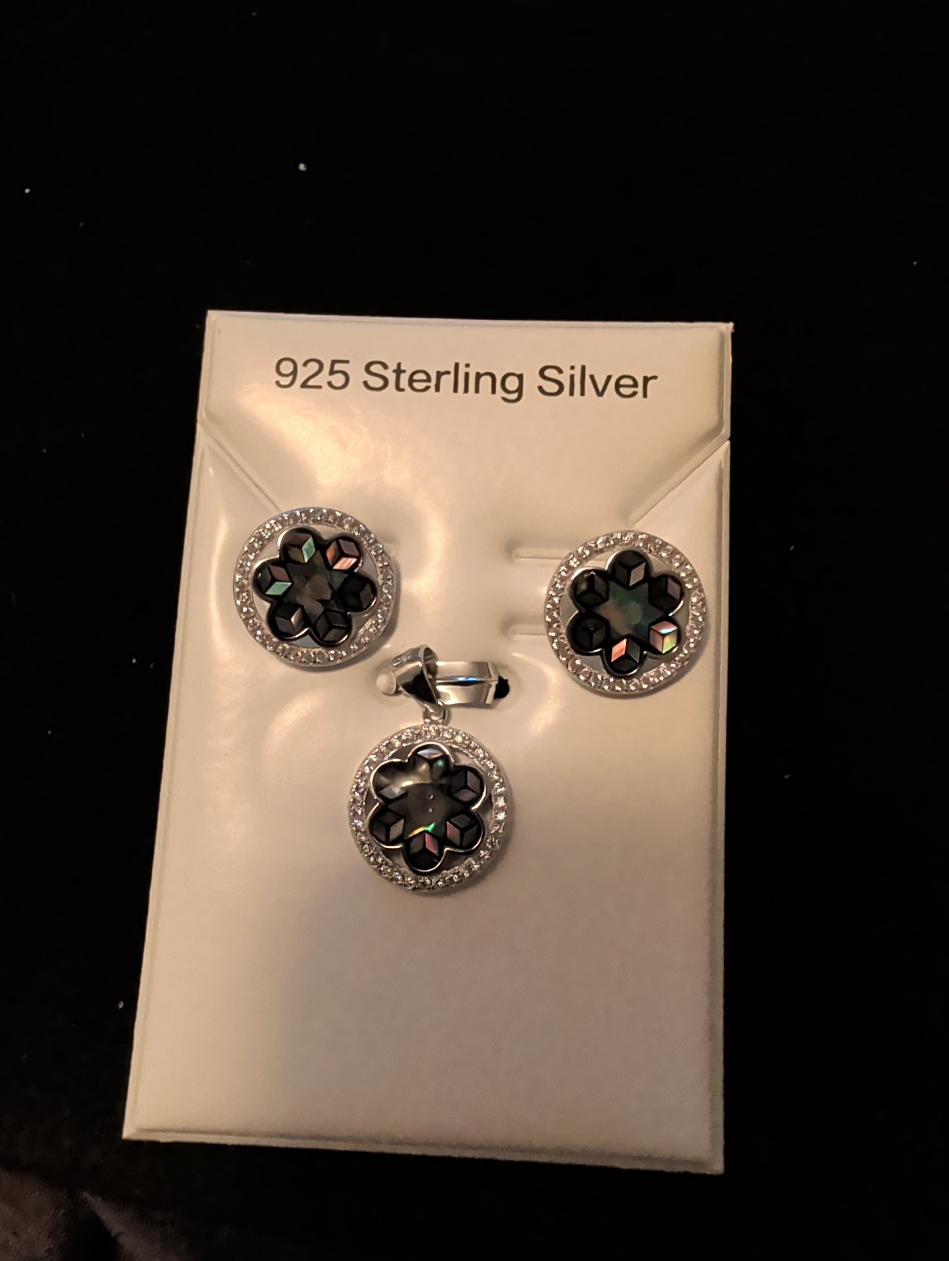 Abalone earrings and pendant set. 925 sterling silver.
