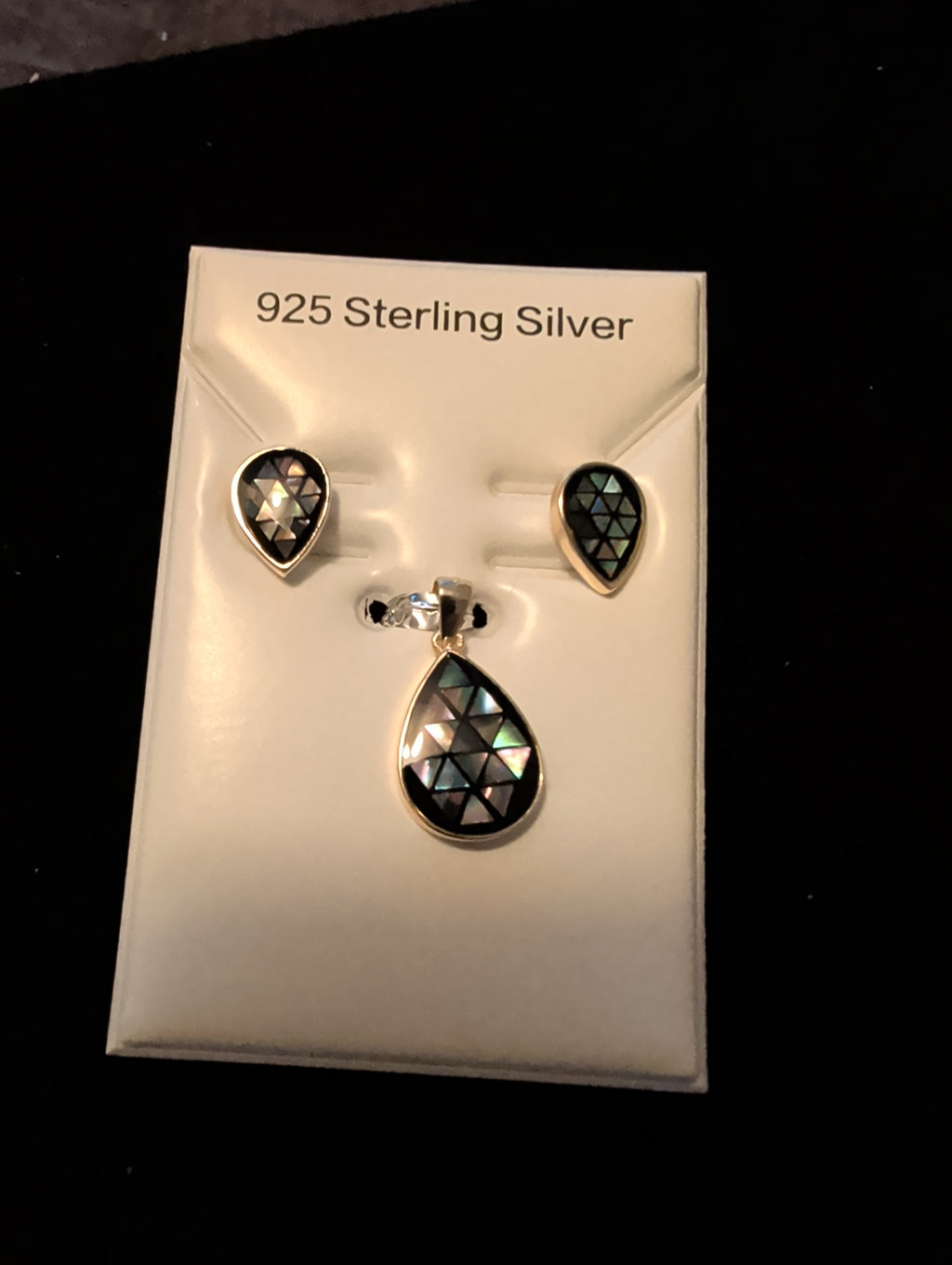Abalone earrings and pendant set. 925 sterling silver.