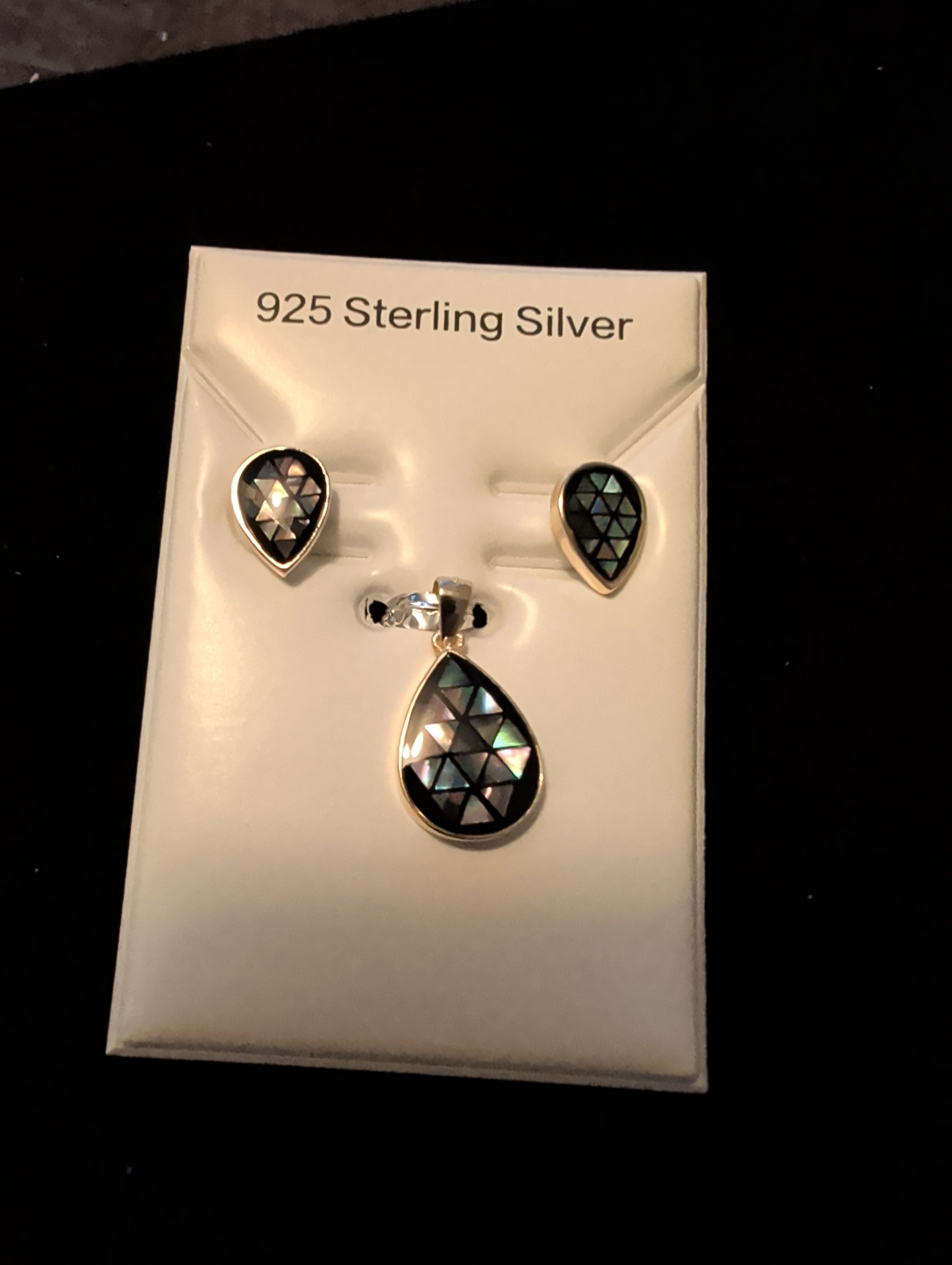 Abalone earrings and pendant set. 925 sterling silver.