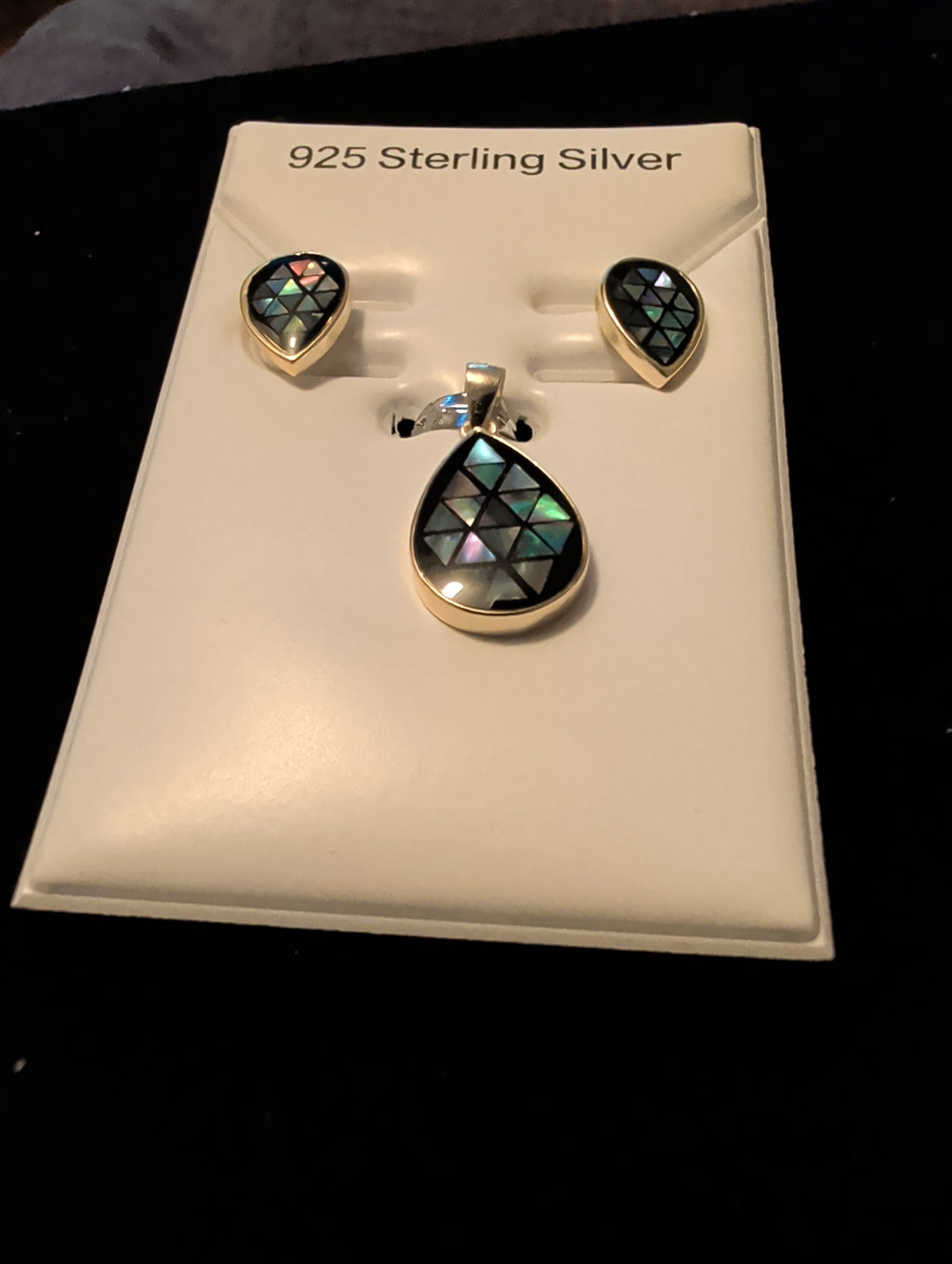 Abalone earrings and pendant set. 925 sterling silver.