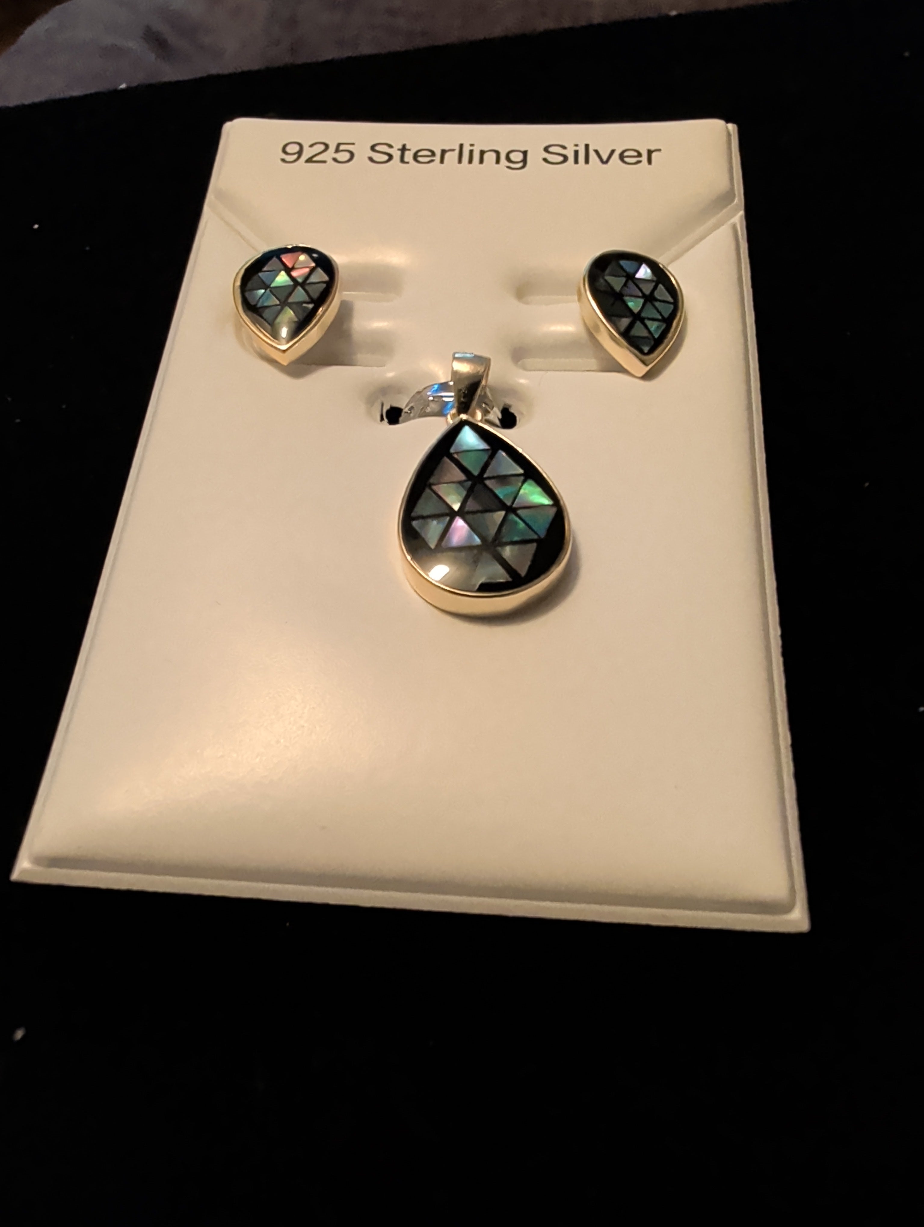 Abalone earrings and pendant set. 925 sterling silver.