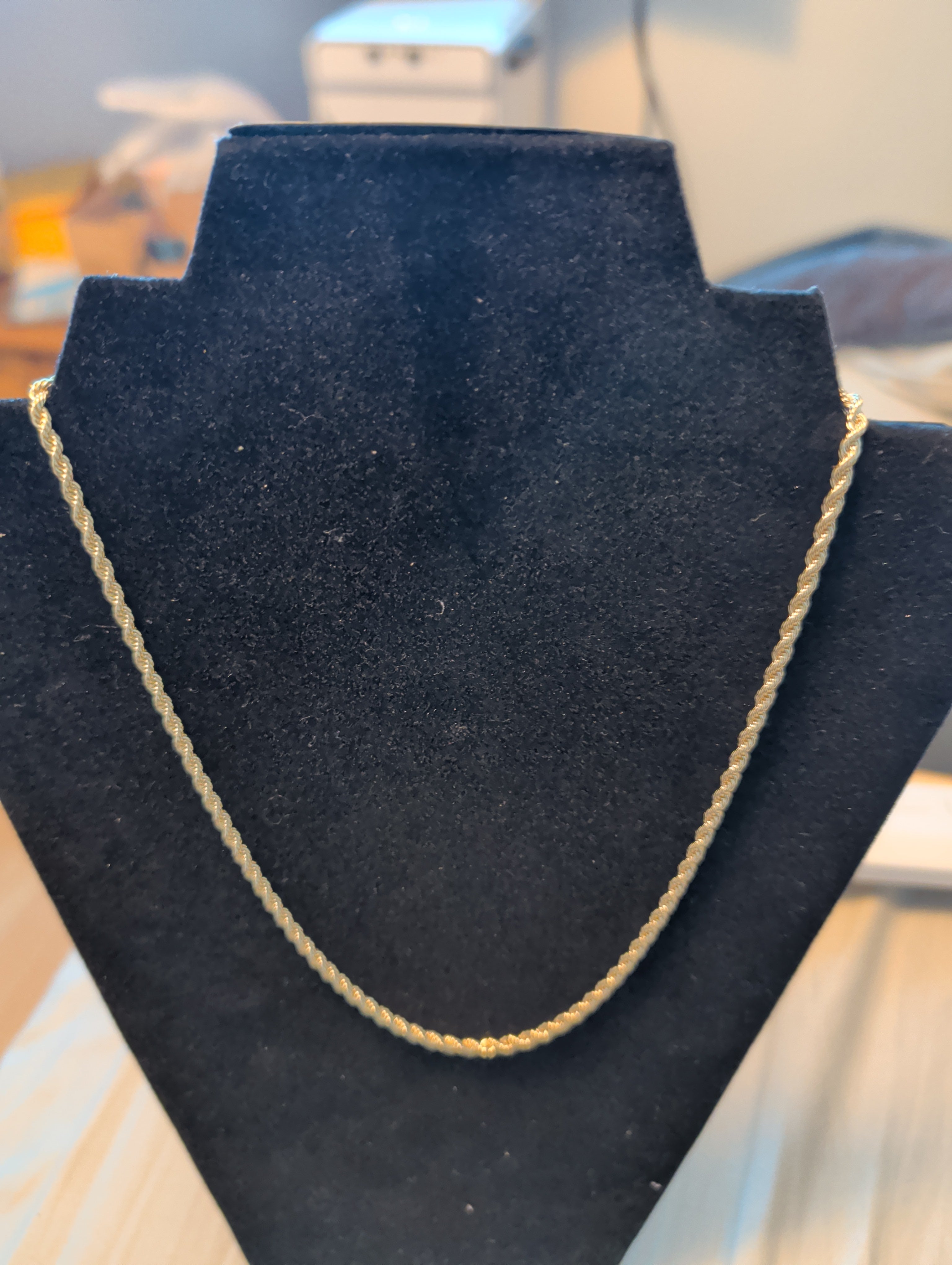 14k gold plated, thin rope necklace. "18. Acid tested.