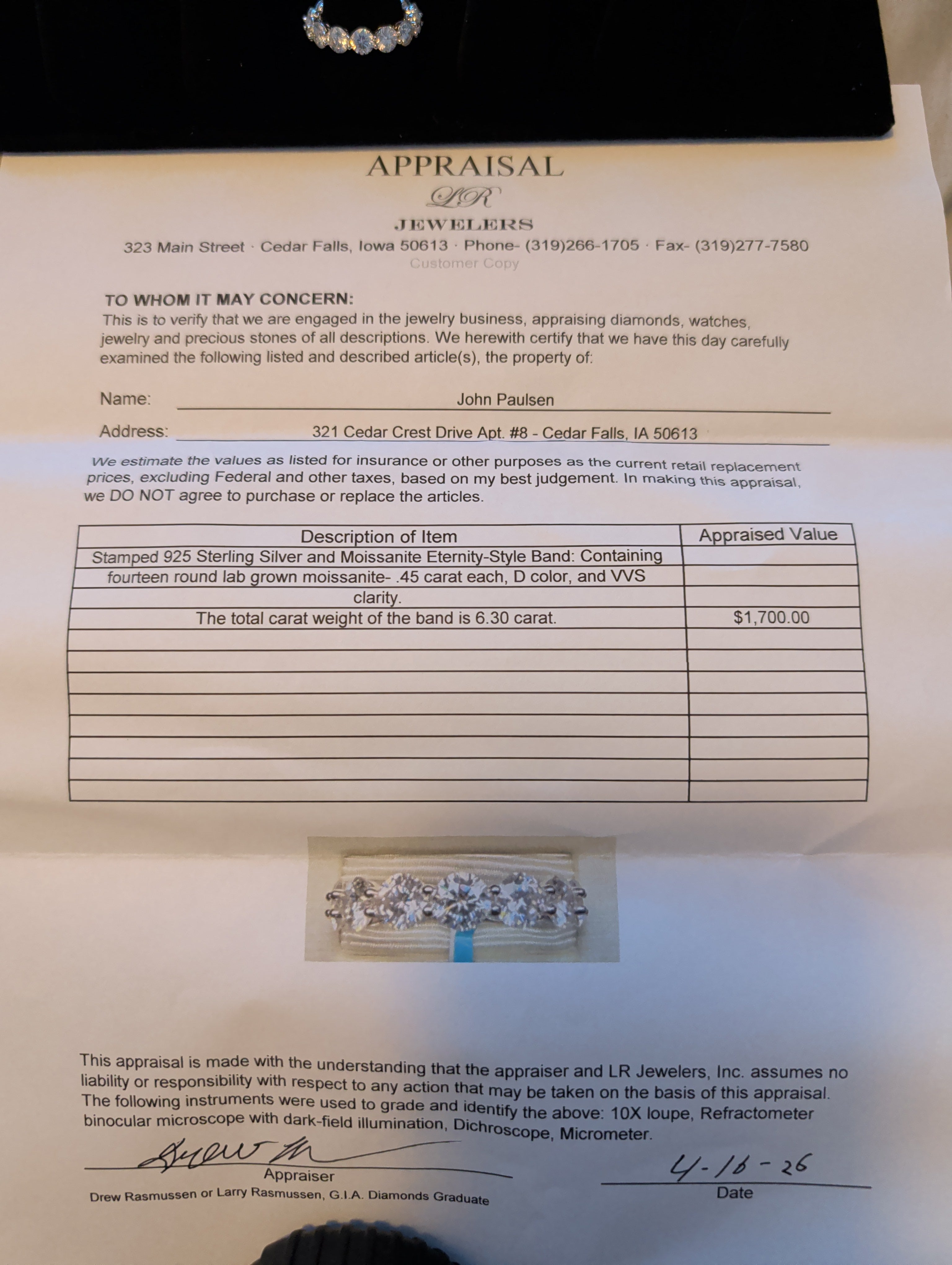 6.30ctw moissanite eternity band. 925 band. Sz 8.5